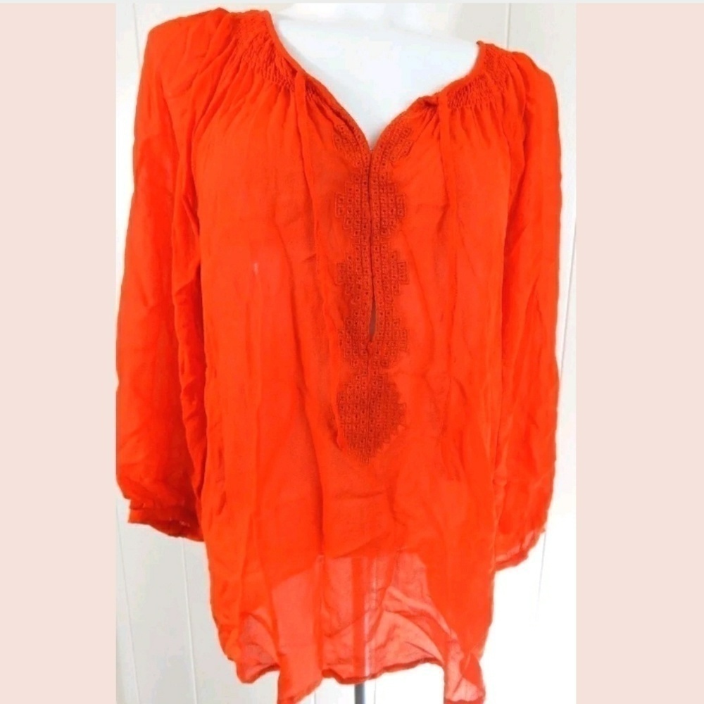 Joie Sheer Silk Embroidered Peasant Blouse